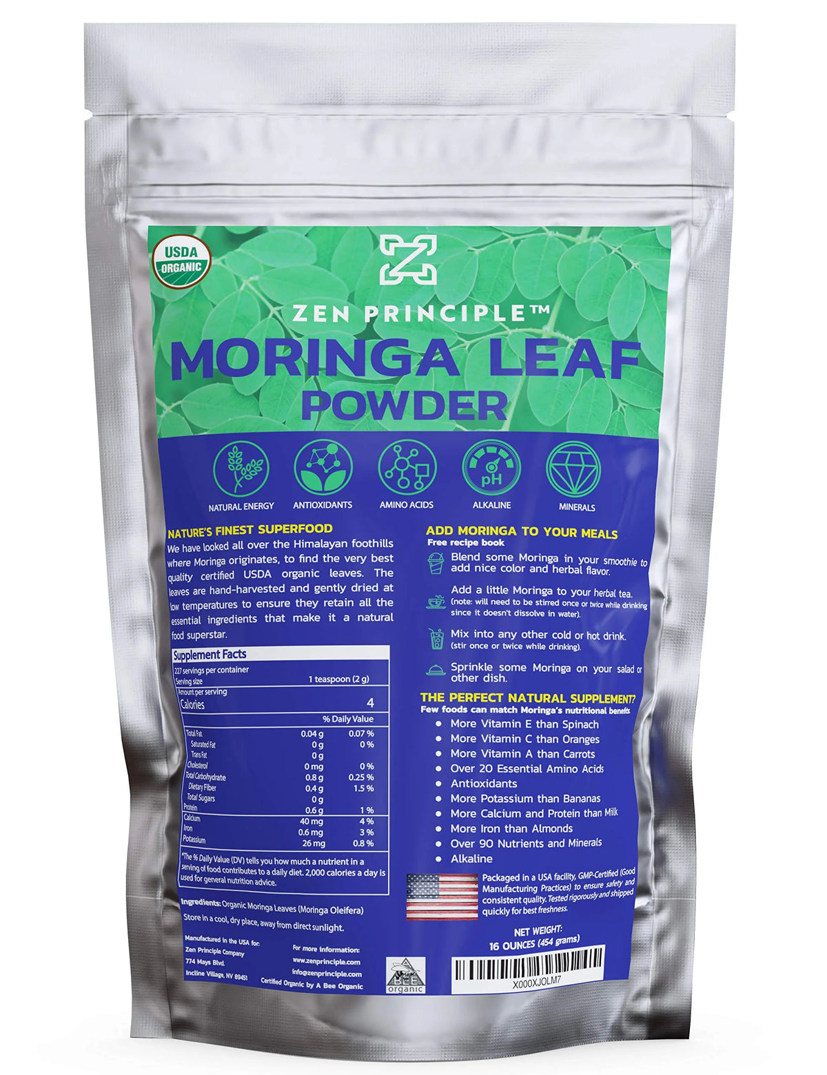 1 lb. Organic Moringa Oleifera Leaf Powder O855237