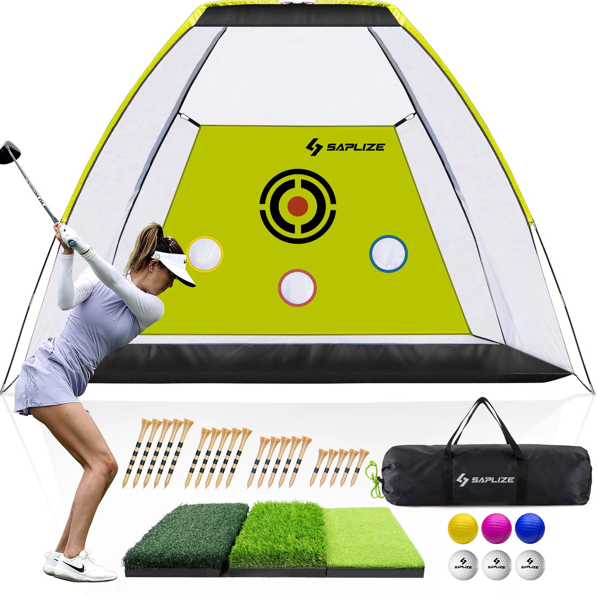 10 x 7 ft Golf Practice Net with Golf Mat, Tees and Balls H315