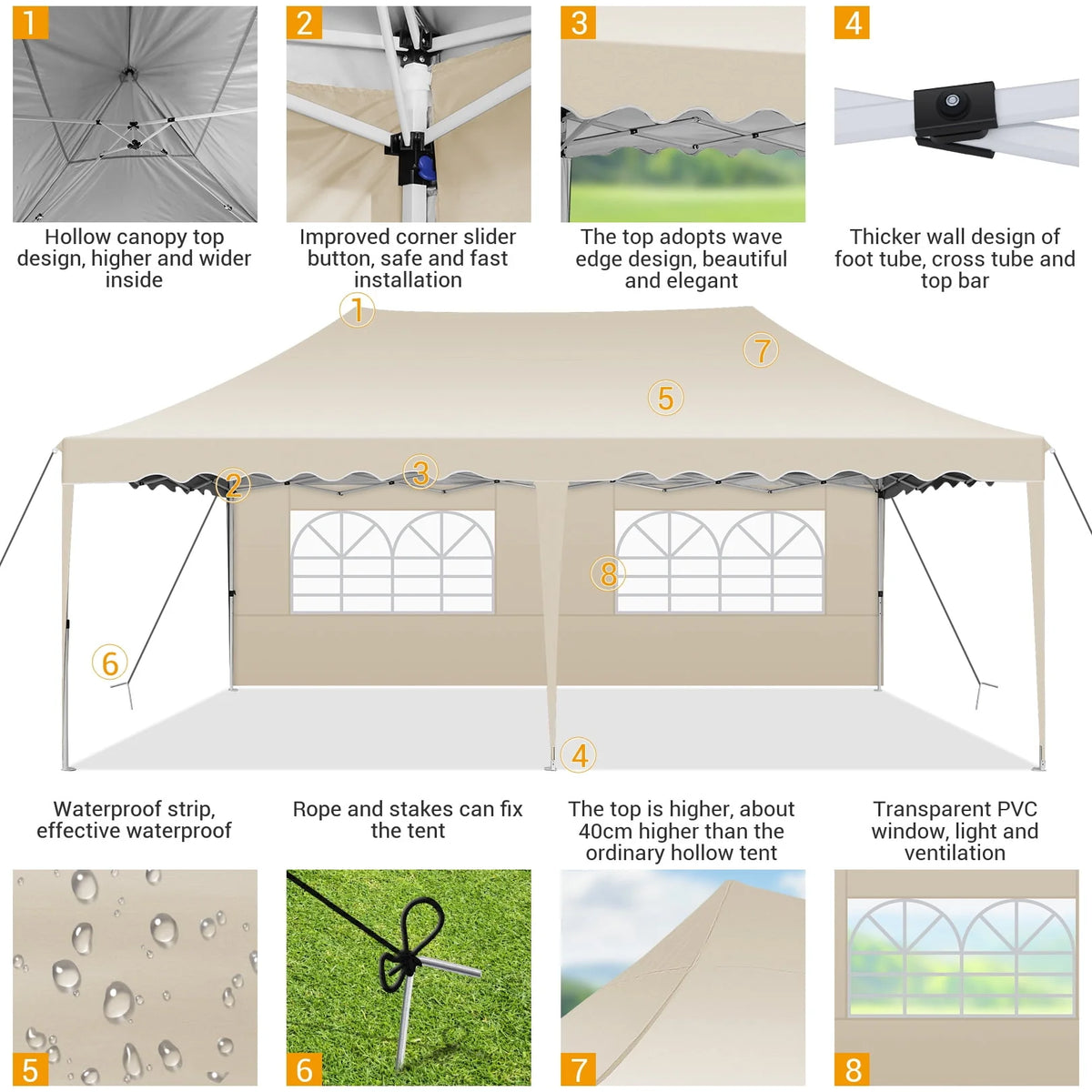 10' x 20' Pop up Canopy Tent with 6 Removable Sidewalls & Carry Bag W73327