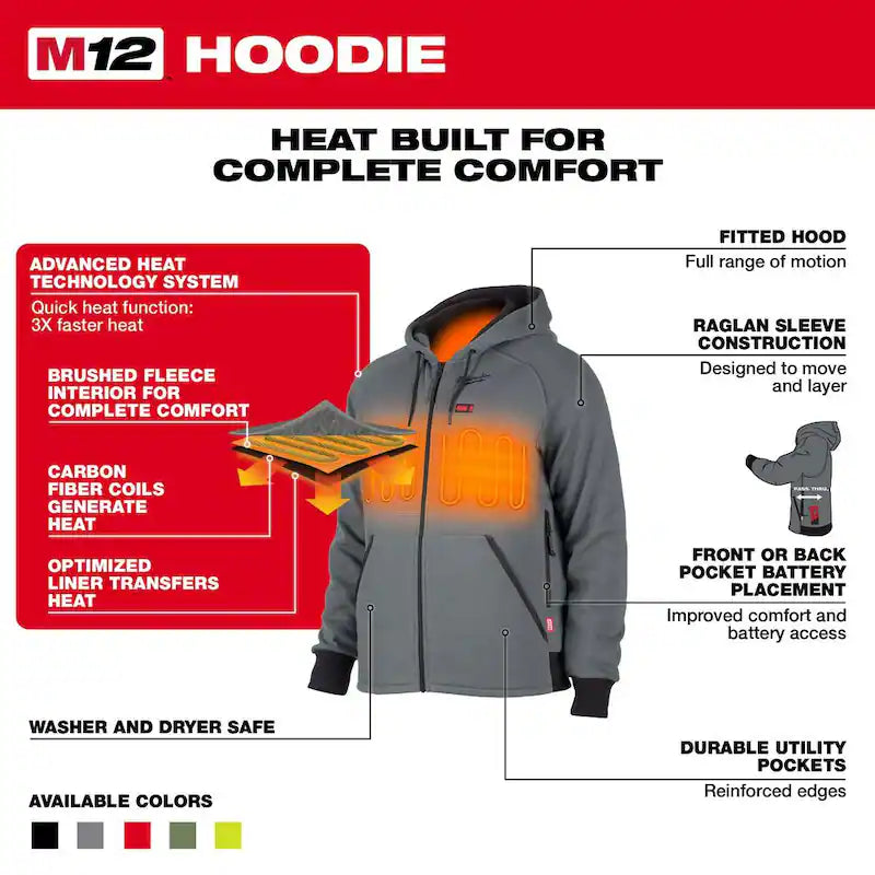 12-Volt Cordless Gray Heated Jacket Hoodie Kit D566279
