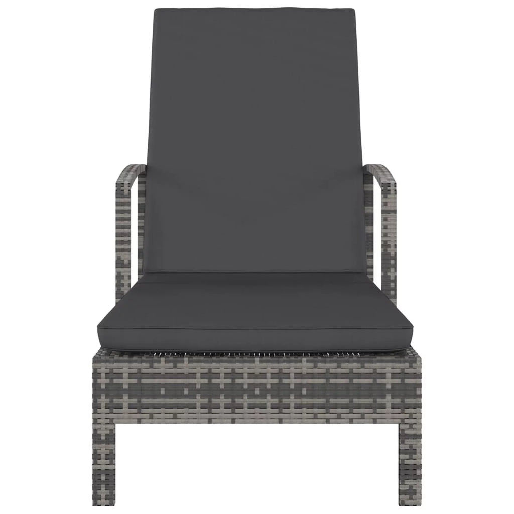 Sun Lounger with Armrests Poly Rattan Gray P2330