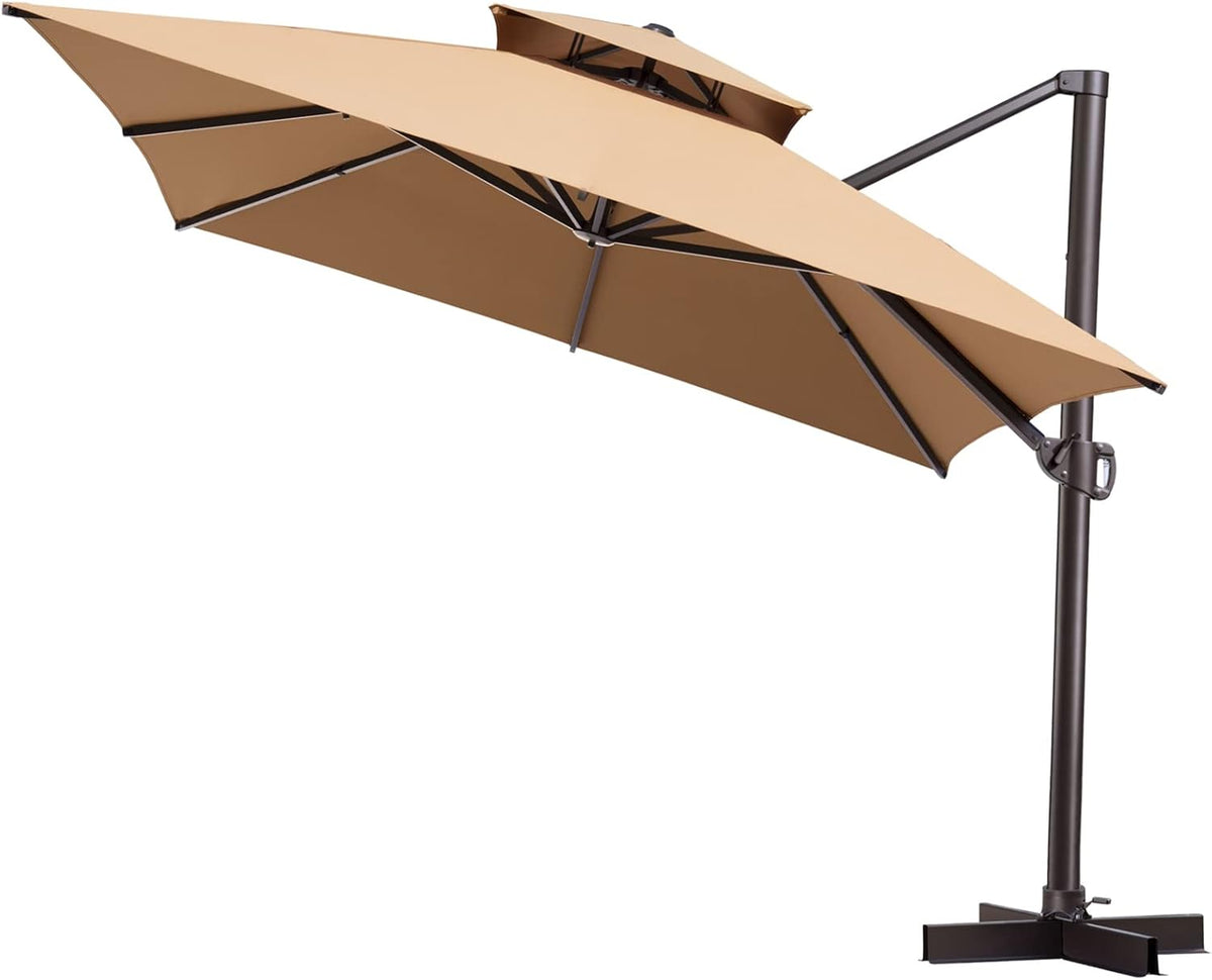10'x 13' Tan Aluminum Offset Cantilever Umbrella D195906
