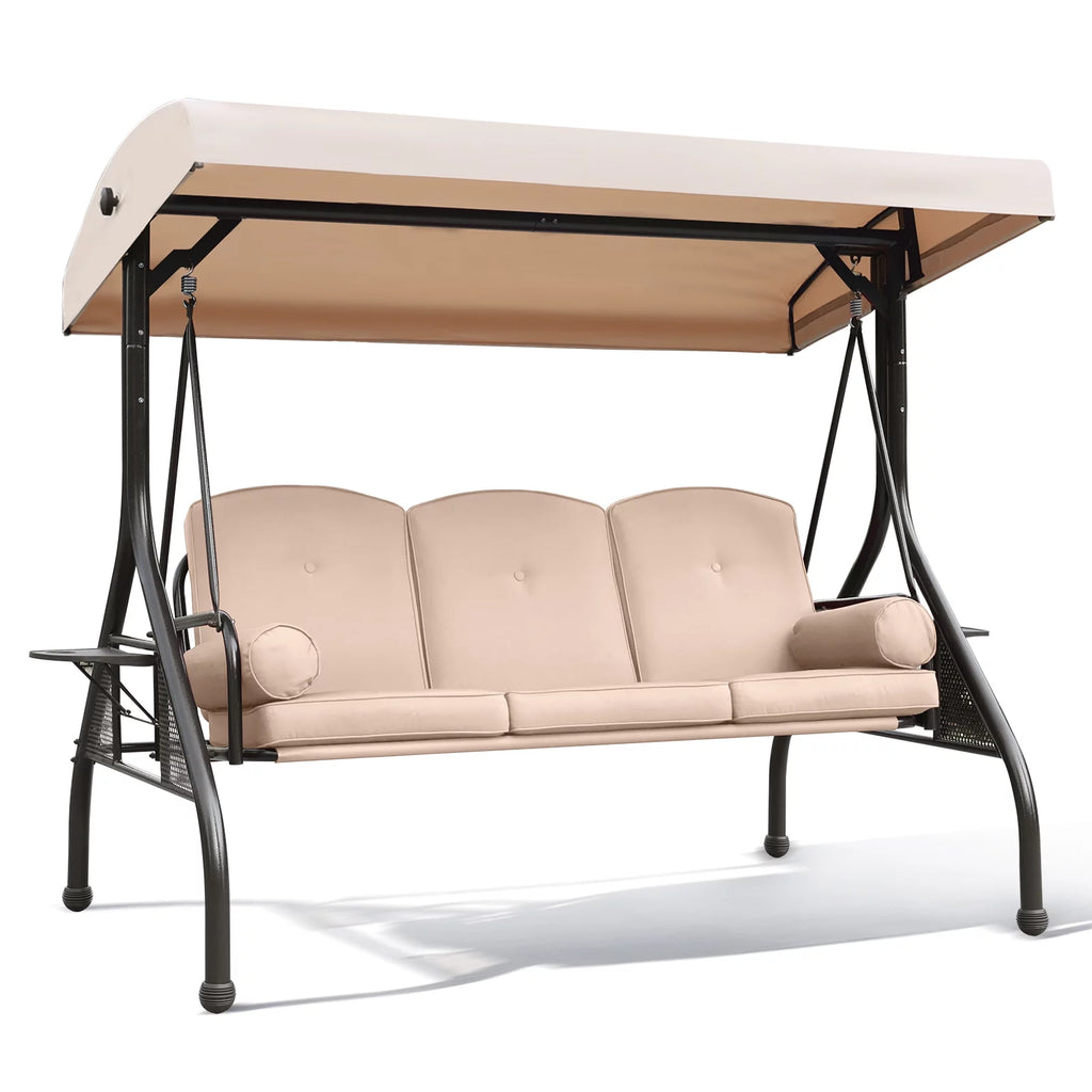 3-Seat Patio Porch Swing with Adjustable Canopy K65135