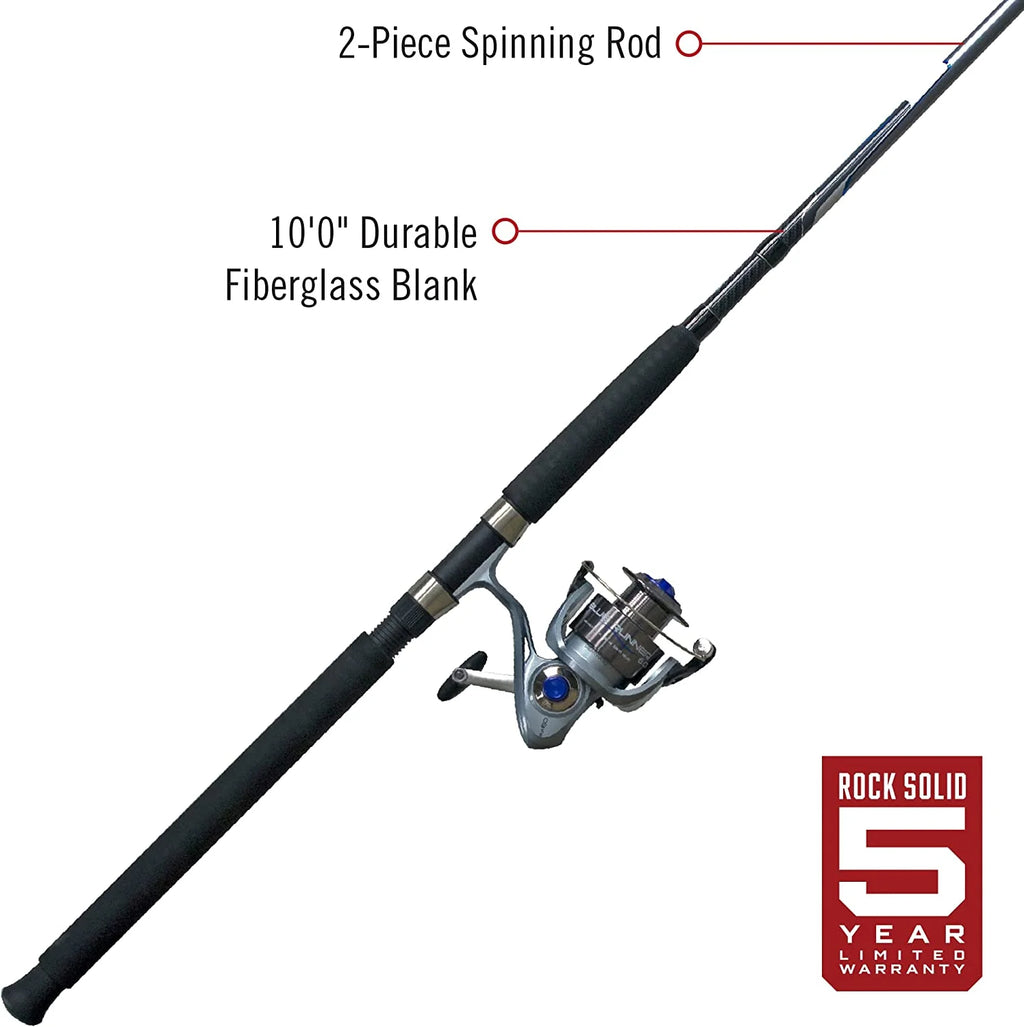 10-Foot 2-Piece Fiberglass Fishing Rod Combo with Size 60 Reel G750