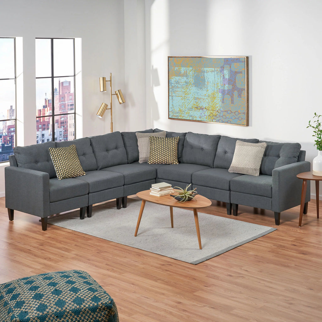 Dark Grey Fabric 7 Piece Sectional Sofa S330107