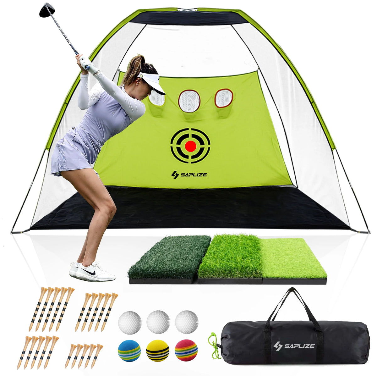 10 x 7 ft Golf Practice Net with Golf Mat, Tees and Balls H315