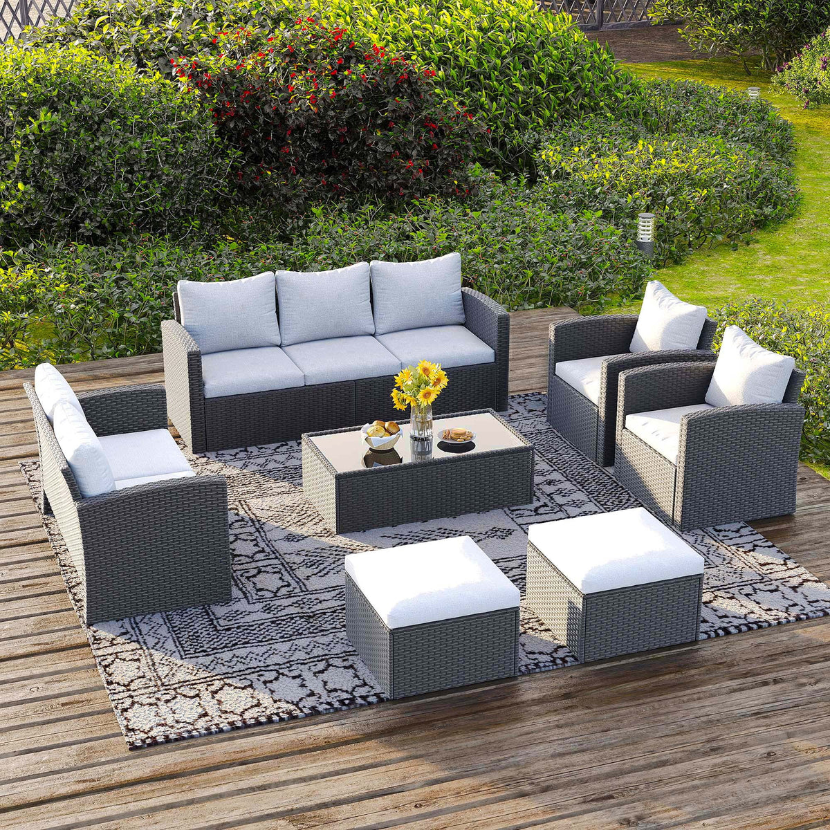10 Pieces All Weather PE Wicker Rattan Outdoor Sectional Sofa M227941