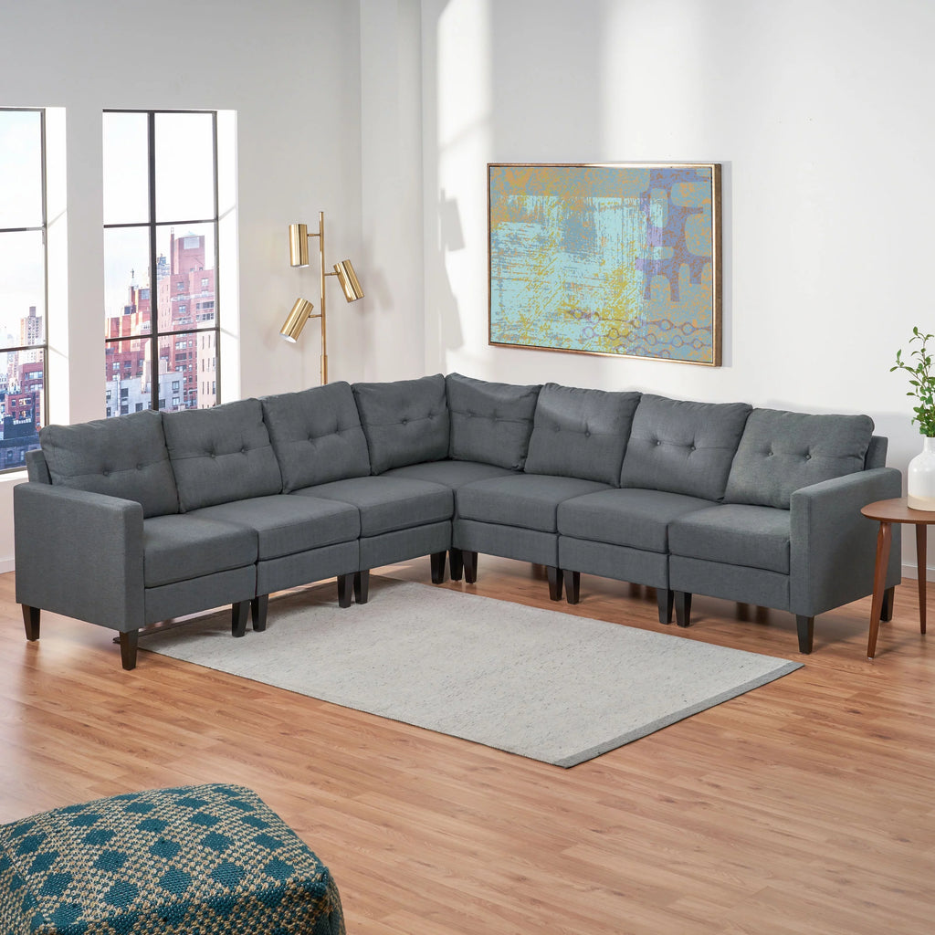 Dark Grey Fabric 7 Piece Sectional Sofa S330107