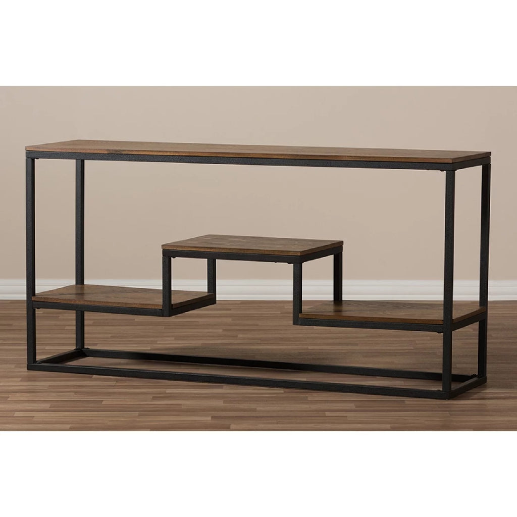 Antique Black Metal Distressed Wood Console Table D156883