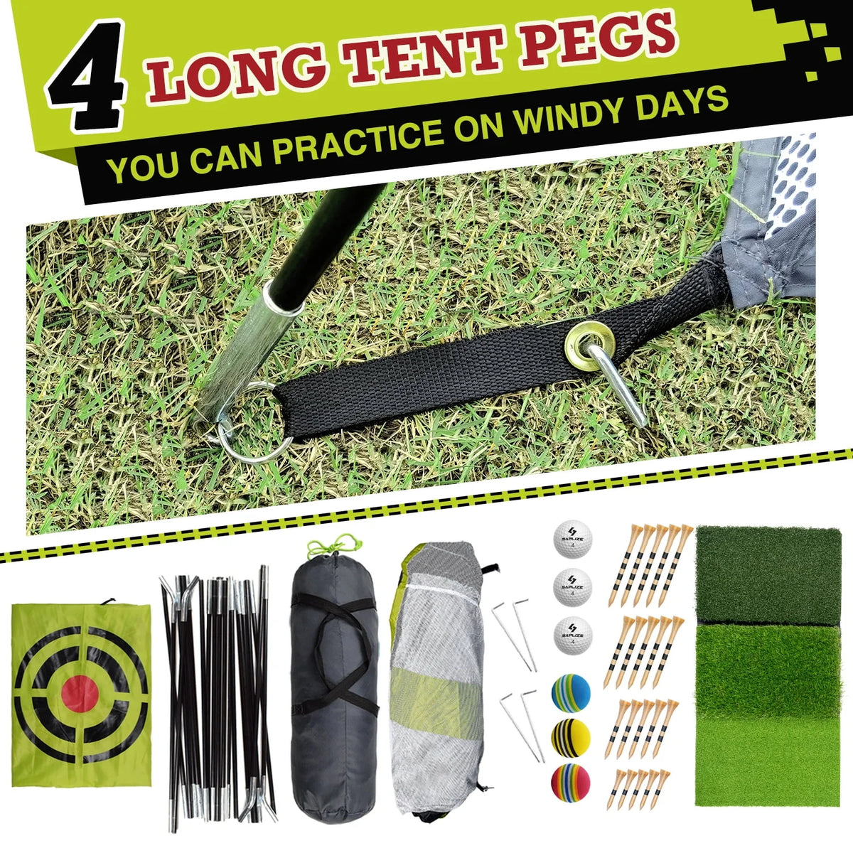 10 x 7 ft Golf Practice Net with Golf Mat, Tees and Balls H315