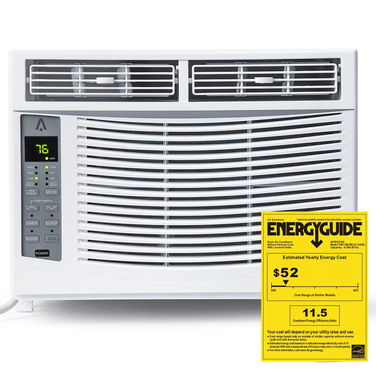 115V Window-Mounted Air Conditioner 6,000 BTU with Remote Control O3602