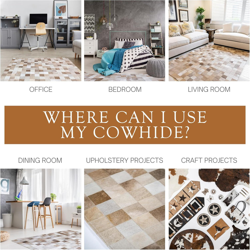 100% Genuine Patchwork Cowhide Rug - Taupe-Champagne, Medium (4x6 Ft.) O320