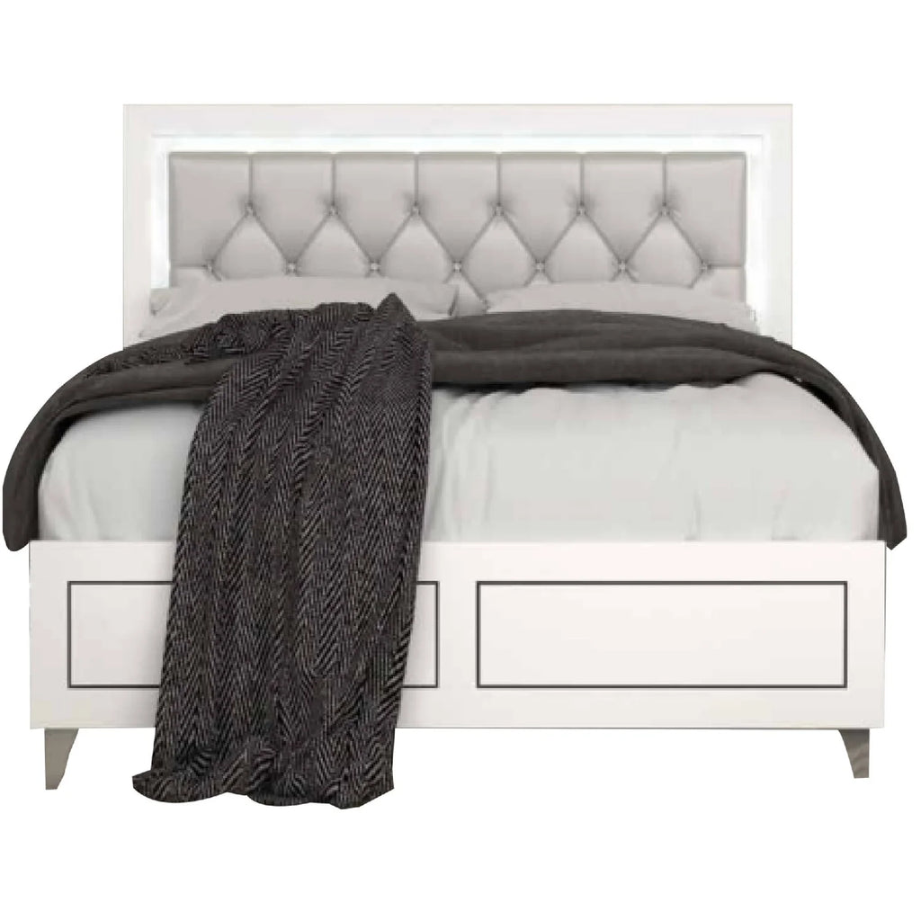 84" Wood King Size Bed Button Tufted LED Trim White H742861