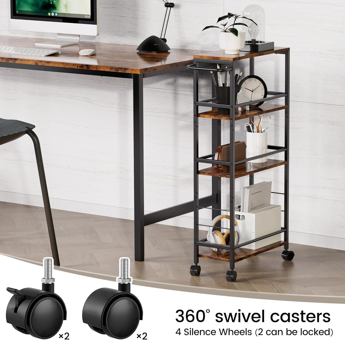 Small End Table Set of 2 & 4-Tier Narrow Kitchen Storage Carts N6042