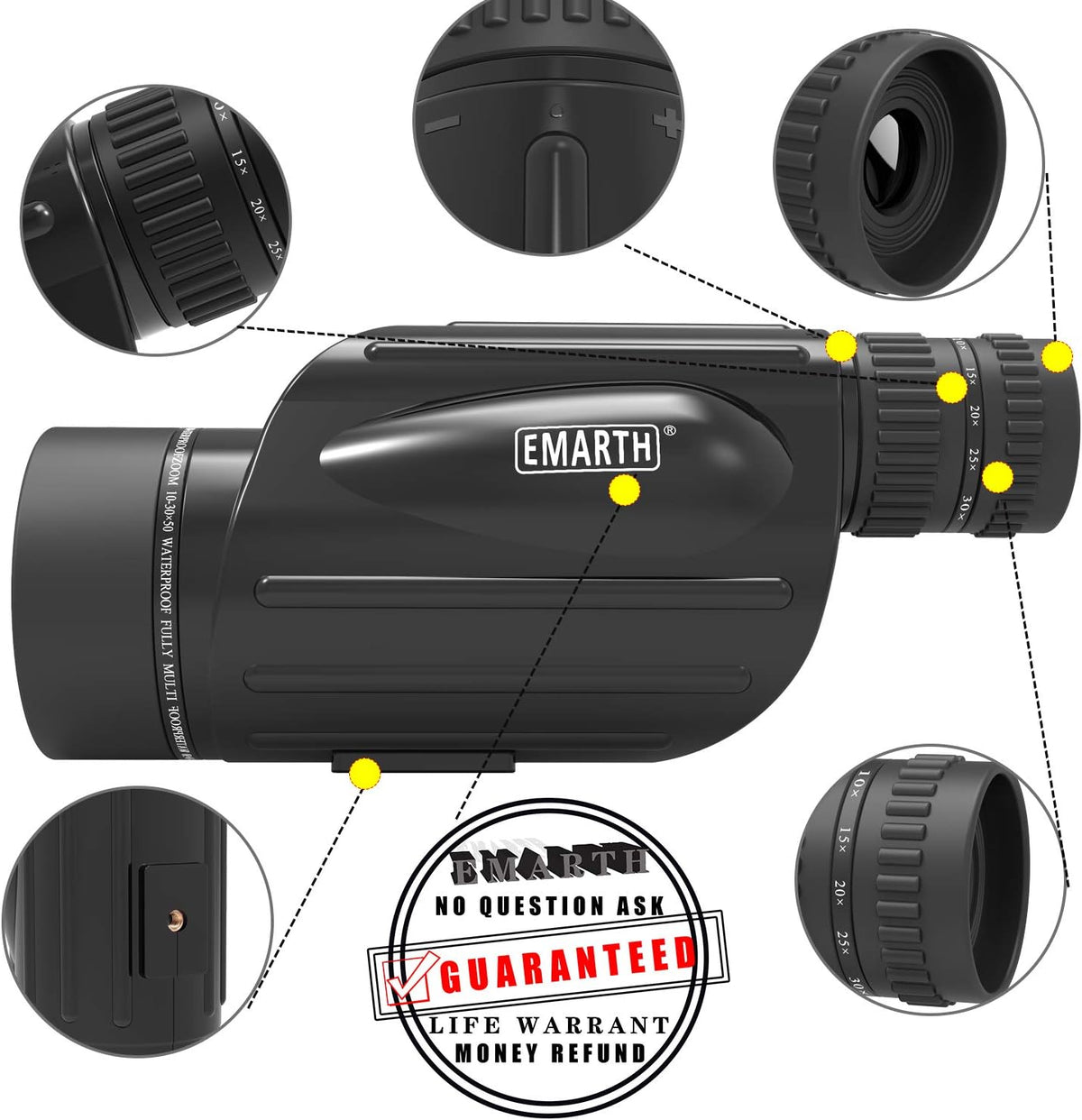 10-30X50 Zoom Monocular Telescope BAK4 Prism Waterproof V11105