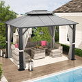 10’ x 12’ Hardtop Aluminum Frame Patio Gazebo with Netting and Curtains U32883