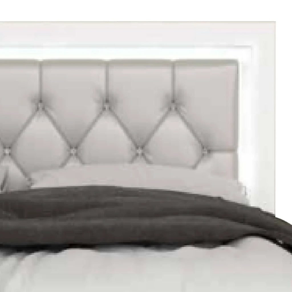 84" Wood King Size Bed Button Tufted LED Trim White H742861