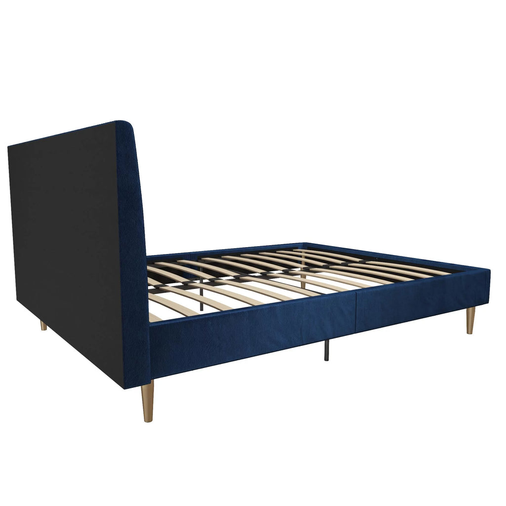 Queen Ivory Velvet Upholstered Bed with Headboard L22728