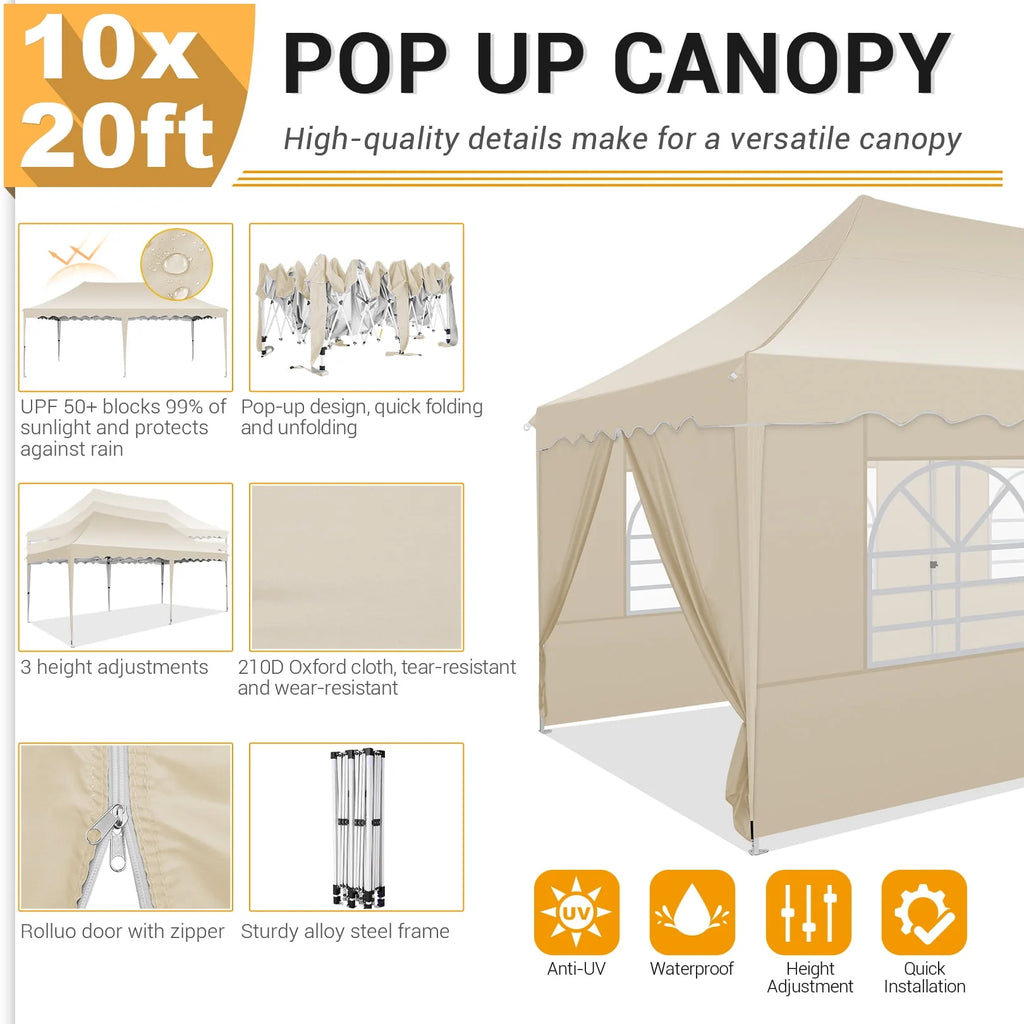 10' x 20' Pop up Canopy Tent with 6 Removable Sidewalls & Carry Bag W73327