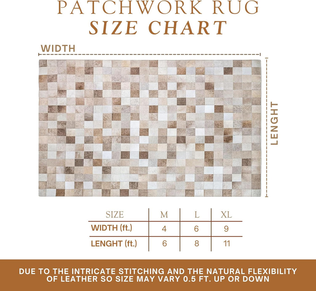 100% Genuine Patchwork Cowhide Rug - Taupe-Champagne, Medium (4x6 Ft.) O320