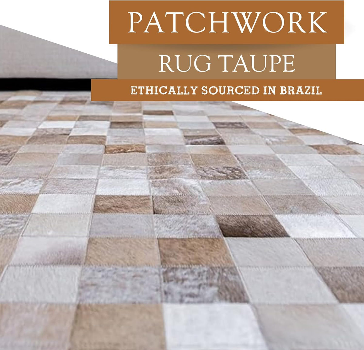 100% Genuine Patchwork Cowhide Rug - Taupe-Champagne, Medium (4x6 Ft.) O320