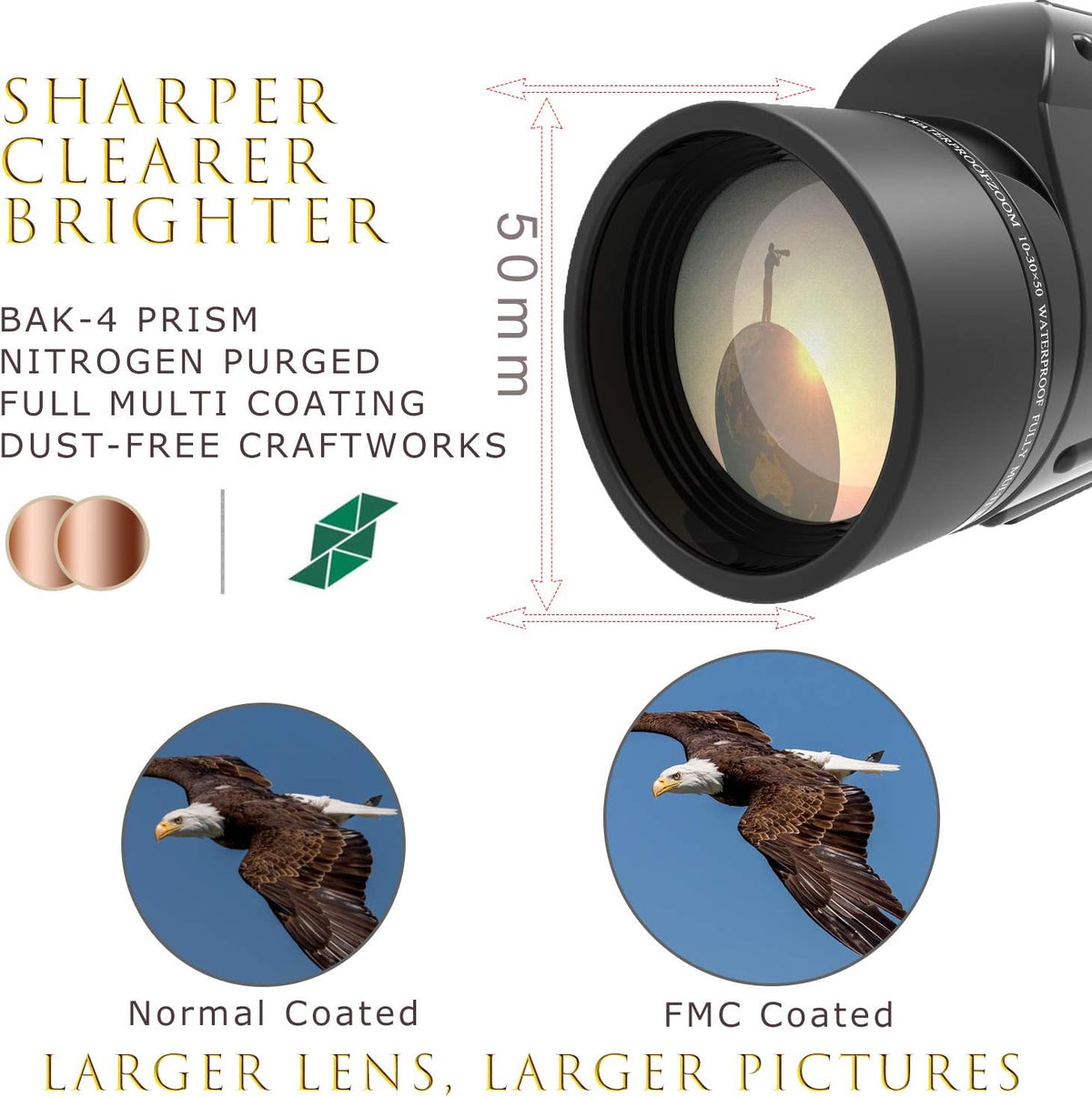 10-30X50 Zoom Monocular Telescope BAK4 Prism Waterproof V11105