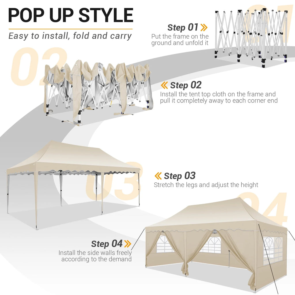 10' x 20' Pop up Canopy Tent with 6 Removable Sidewalls & Carry Bag W73327