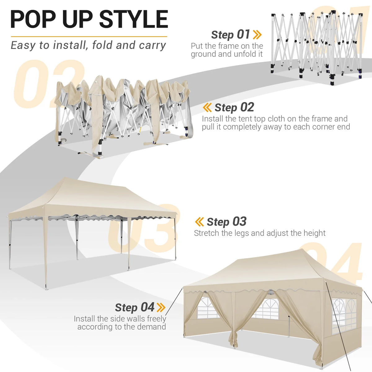 10' x 20' Pop up Canopy Tent with 6 Removable Sidewalls & Carry Bag W73327