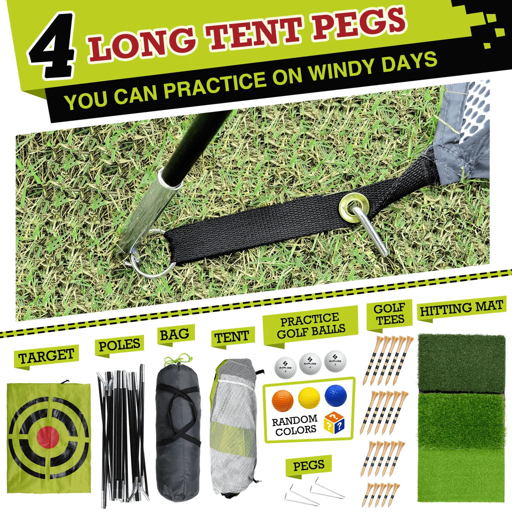 10 x 7 ft Golf Practice Net with Golf Mat, Tees and Balls H315