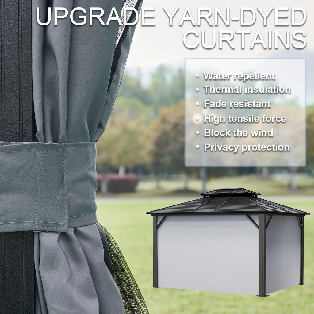 10’ x 12’ Hardtop Aluminum Frame Patio Gazebo with Netting and Curtains U32883