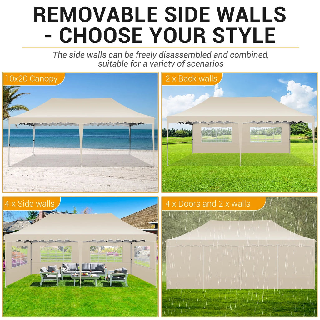 10' x 20' Pop up Canopy Tent with 6 Removable Sidewalls & Carry Bag W73327