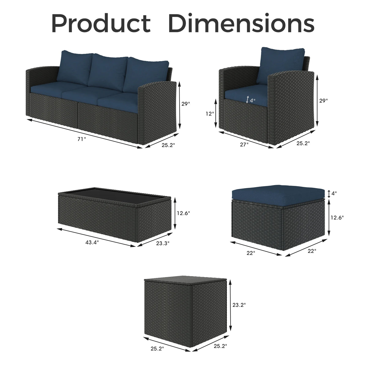 10 Pieces All Weather PE Wicker Rattan Outdoor Sectional Sofa M227941