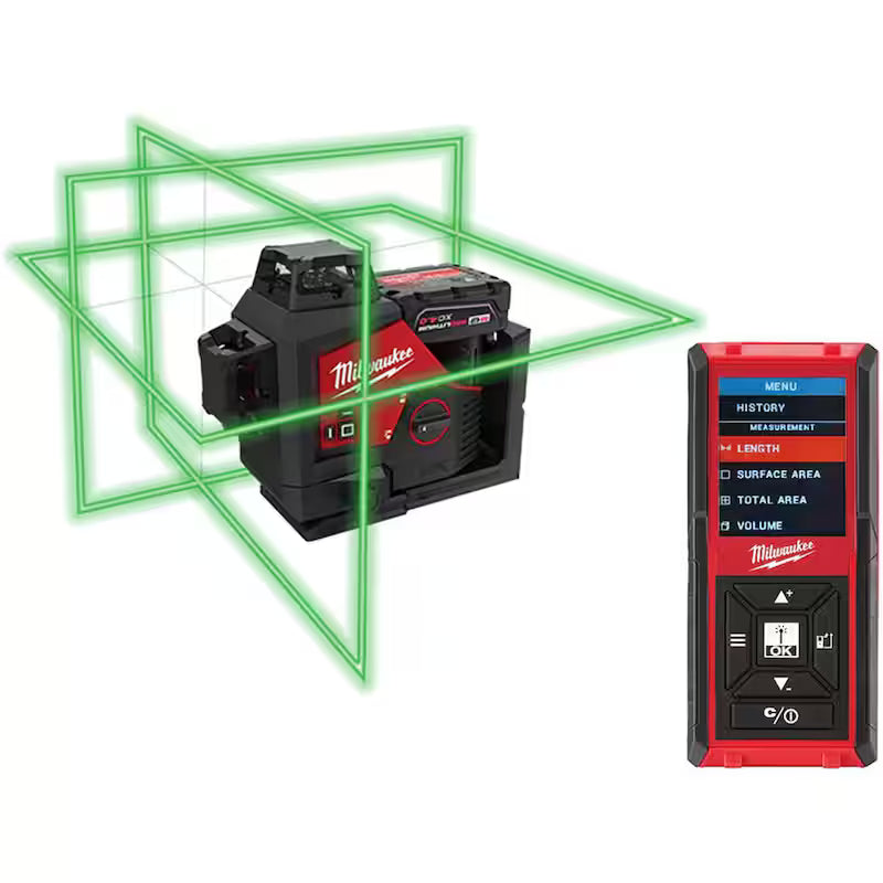 12-Volt Cordless Green 3-Plane Laser Level Kit with Laser Distance Meter M191031